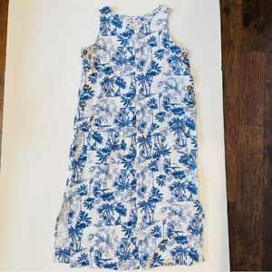 Peck & Peck Blue & White Tropical Palm Tree Dress Sz S